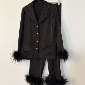 Nadine Merabi Darcie Black Satin Pajama Set